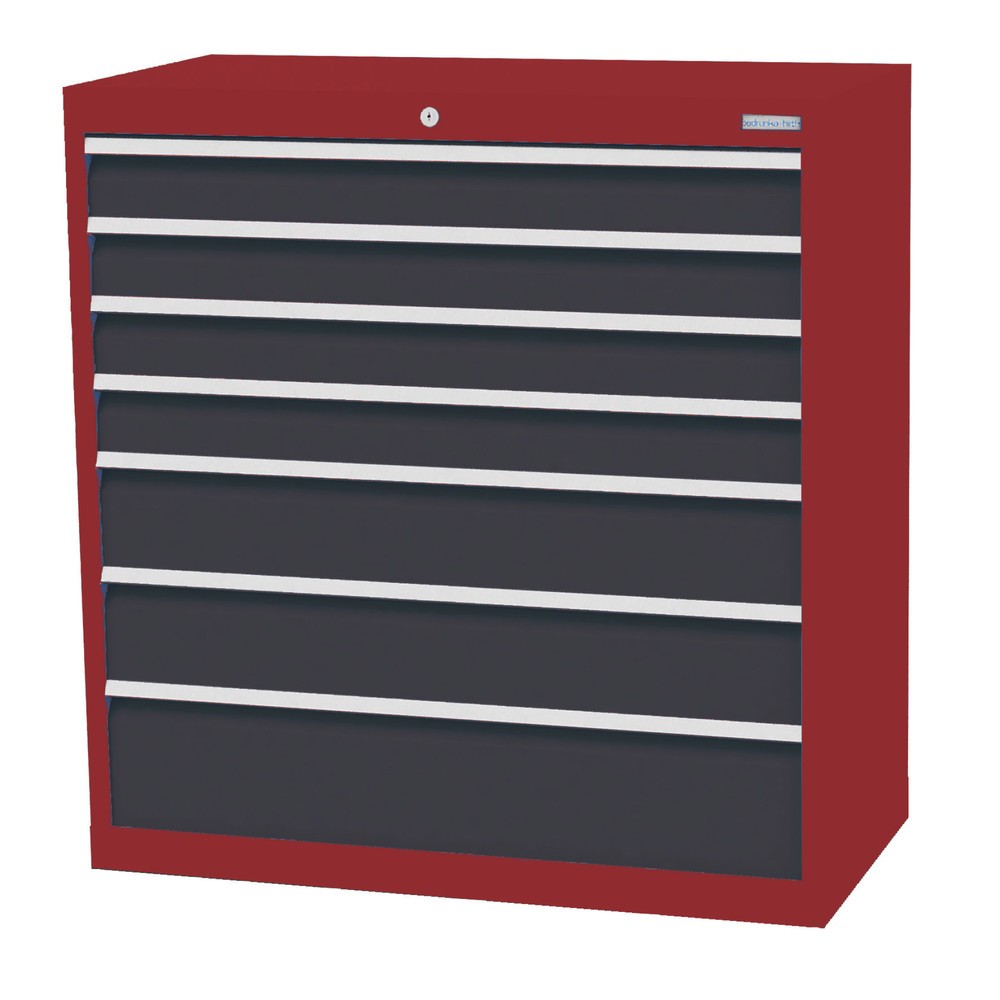 Obrázek produktu: Skříň se zásuvkami Bedrunka+Hirth Profi, zásuvky 4x100 + 2x150 + 1x200 mm, VxŠxH 1019 x 980 x 500 mm, rubínová, antracitová šedá