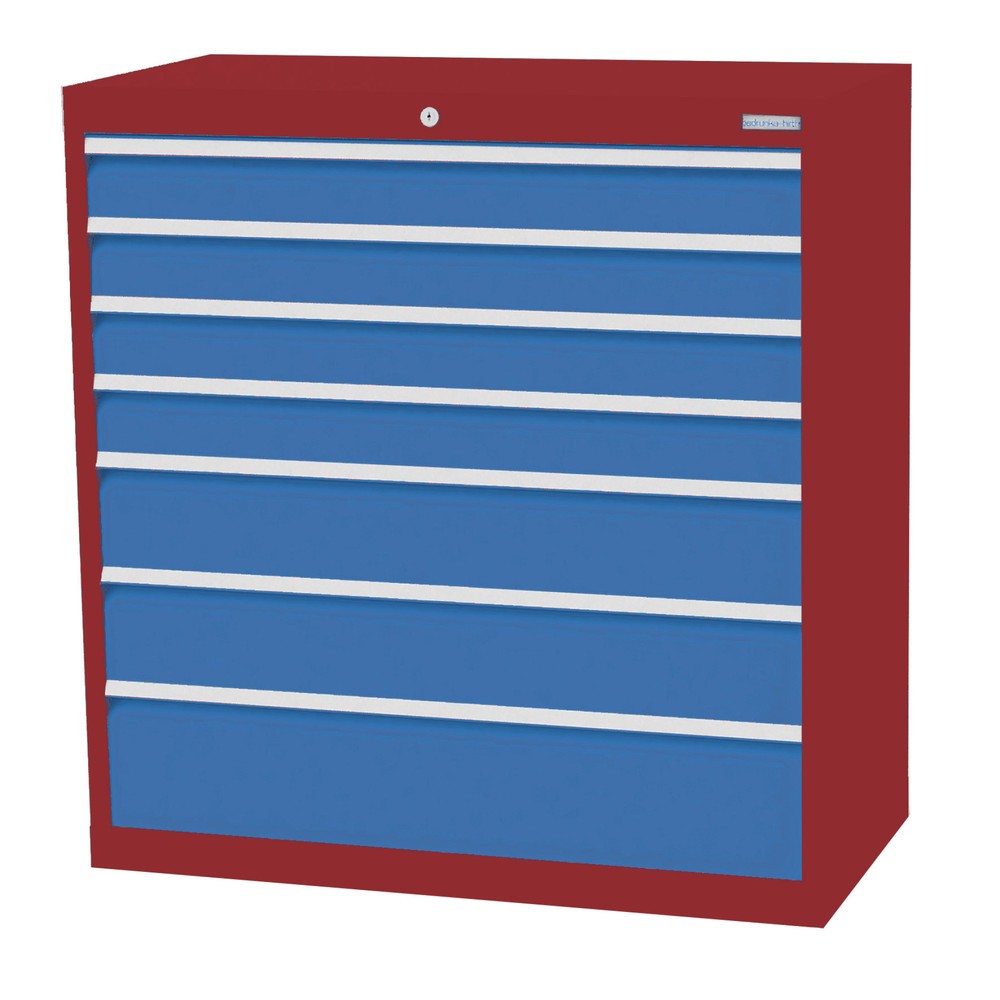 Obrázek produktu: Skříň se zásuvkami Bedrunka+Hirth Profi, zásuvky 4x100 + 2x150 + 1x200 mm, VxŠxH 1019 x 980 x 500 mm, rubínová, světle modrá
