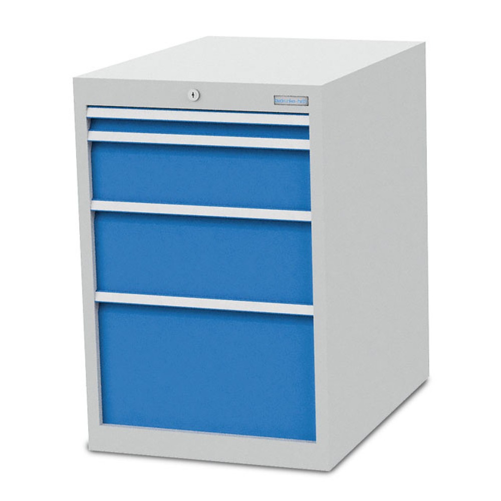 Obrázek produktu: Skříň se zásuvkami Bedrunka+Hirth R 18-24, VxŠxH 819 x 555 x 736 mm, světle šedá, světle modrá, 4 ks zásuvka 1x50 + 1x150 + 1x200 + 1x300 mm