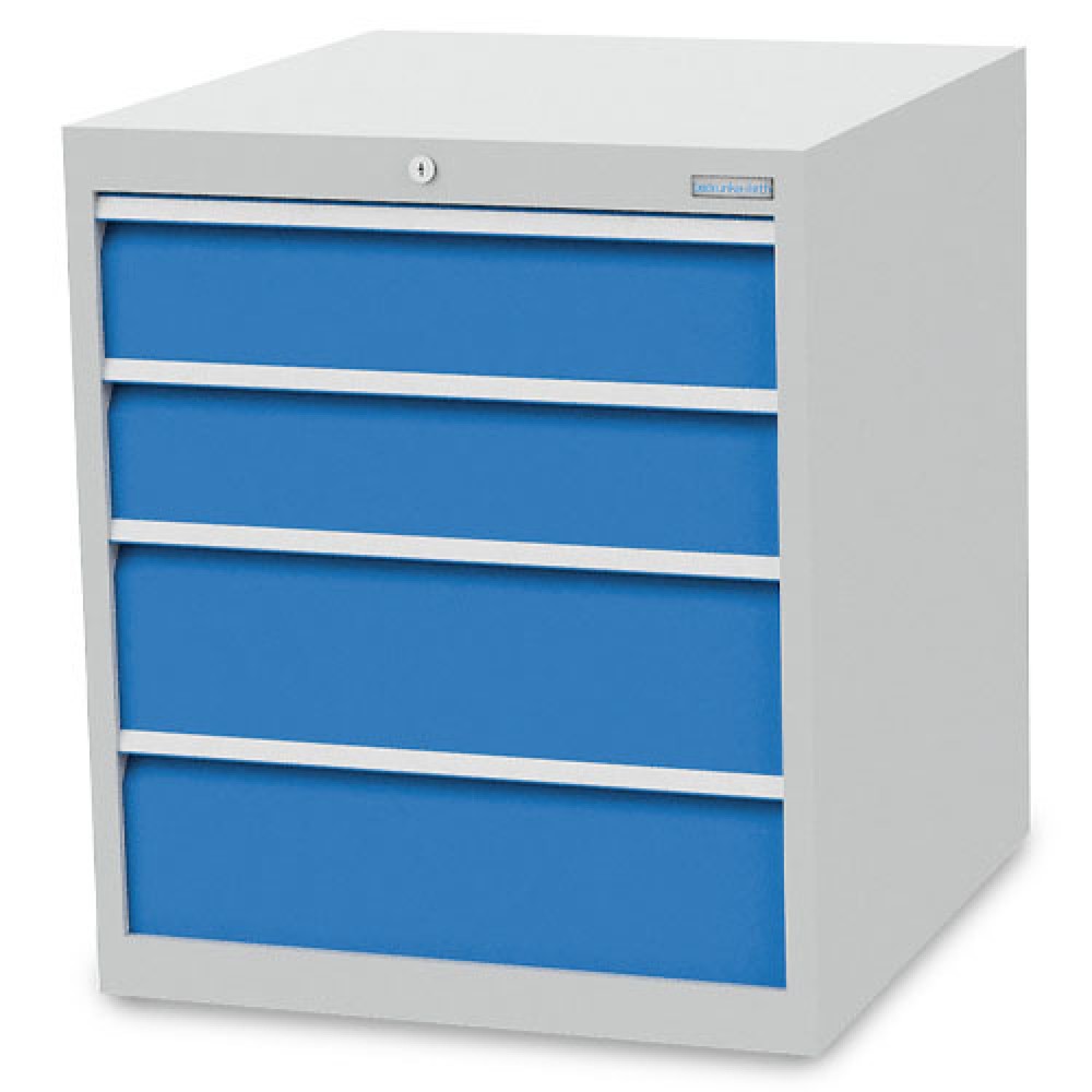 Obrázek produktu: Skříň se zásuvkami Bedrunka+Hirth R 24-24, VxŠxH 819 x 705 x 736 mm, světle šedá, světle modrá, 4 ks zásuvka 2x150 + 2x200 mm