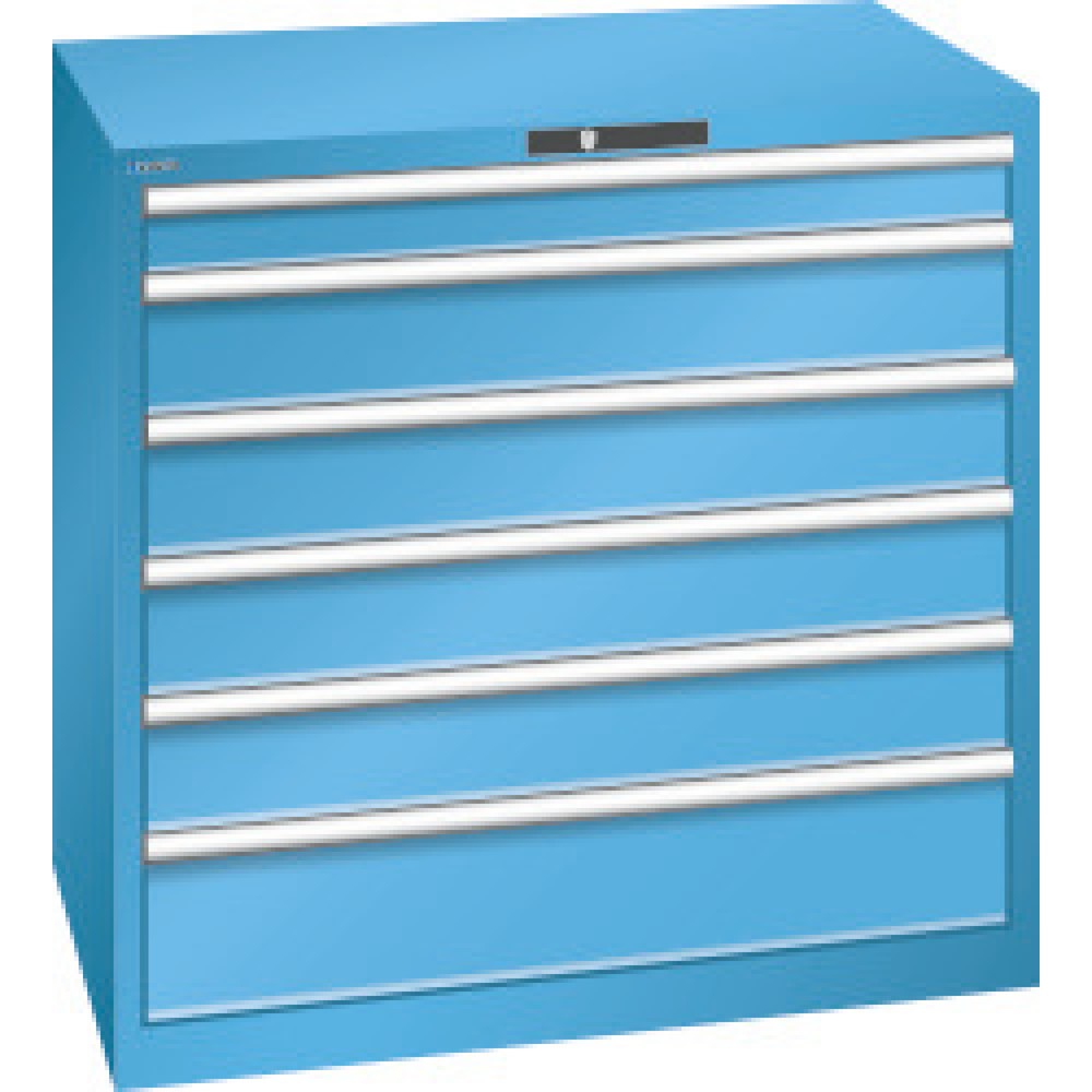 Obrázek produktu: Skříň se zásuvkami LISTA, zásuvky 1x100 + 4x150 + 1x200 mm, nosnost 75 kg každá, světle modrá