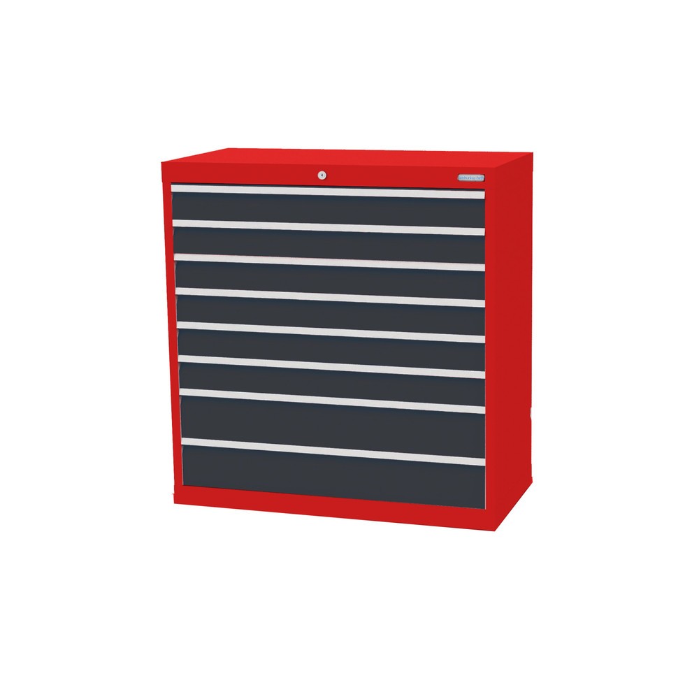 Obrázek produktu: Skříň se zásuvkami Profi Bedrunka+Hirth, zásuvky 6x100 + 2x150 mm, VxŠxH 1019 x 980 x 500 mm, dopravní červená, antracitová šedá