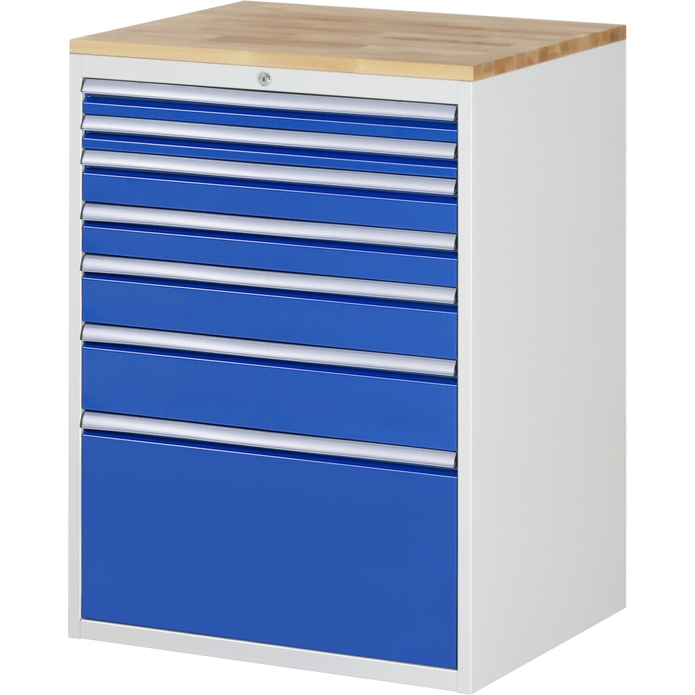 Obrázek produktu: Skříň se zásuvkami RAU řada 7000, VxŠxH 1035 x 770 x 650 mm, 7x zásuvka 2 x 60, 2 x 90, 1 x 120, 1 x 150, 1 x 360 mm, buková pracovní deska