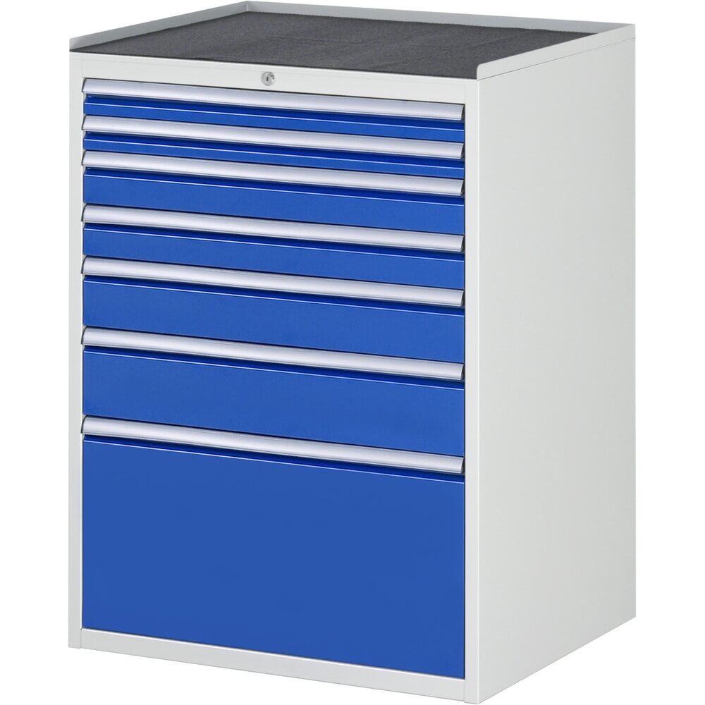 Obrázek produktu: Skříň se zásuvkami RAU řada 7000, VxŠxH 1035 x 770 x 650 mm, 7x zásuvka 2 x 60, 2 x 90, 1 x 120, 1 x 150, 1 x 360 mm, kovová pracovní deska