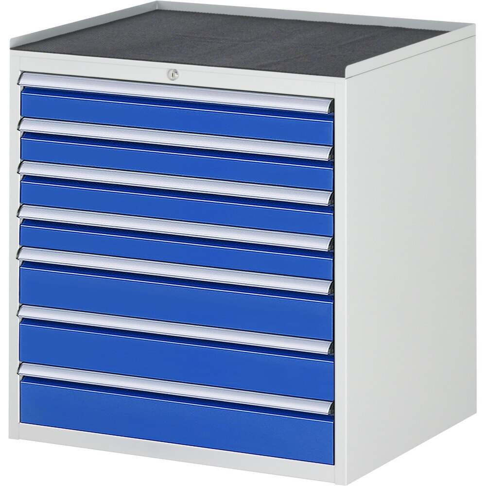 Obrázek produktu: Skříň se zásuvkami RAU řada 7000, VxŠxH 825 x 770 x 650 mm, 7x zásuvka 4 x 90, 3 x 120 mm, kovová pracovní deska