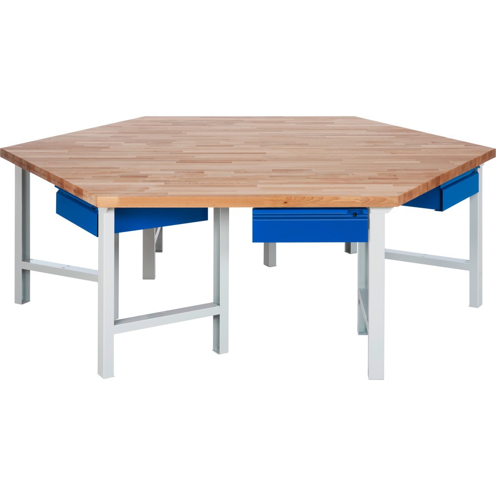 Obrázek produktu: Skupinový dílenský stůl RAU řada 4000, VxŠxH 790-1140 x 2700 x 2340 mm, 6 zásuvek s úchytkovou hranou