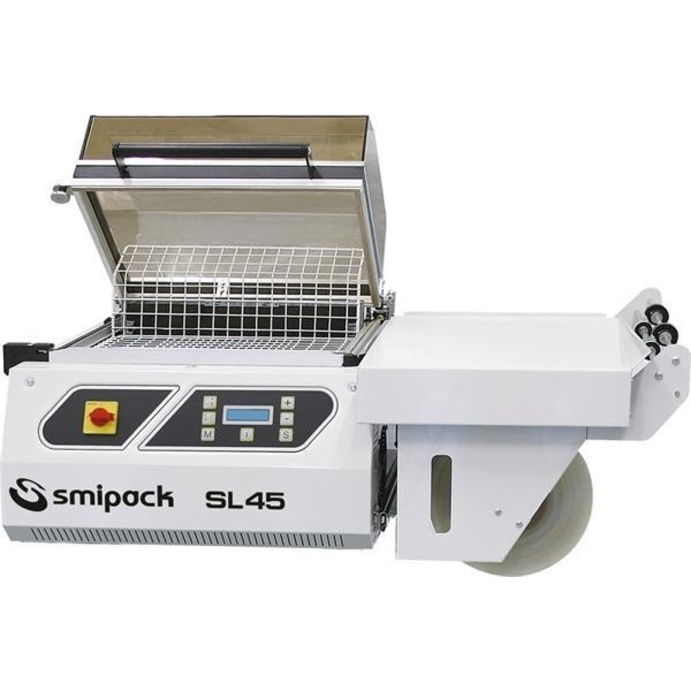 Smipack Haubenschrumpfmaschine SL 45, kompletter Arbeitsgang in 10 Sekunden, (Untergestell optional) Produktabbildung: Smipack Haubenschrumpfmaschine SL 45, kompletter Arbeitsgang in 10 Sekunden, (Untergestell optional)