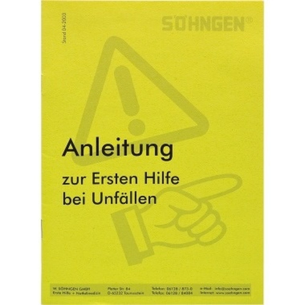 Produktabbildung: SÖHNGEN Anleitung Erste-Hilfe Heftform 8001004 nach BGI 503