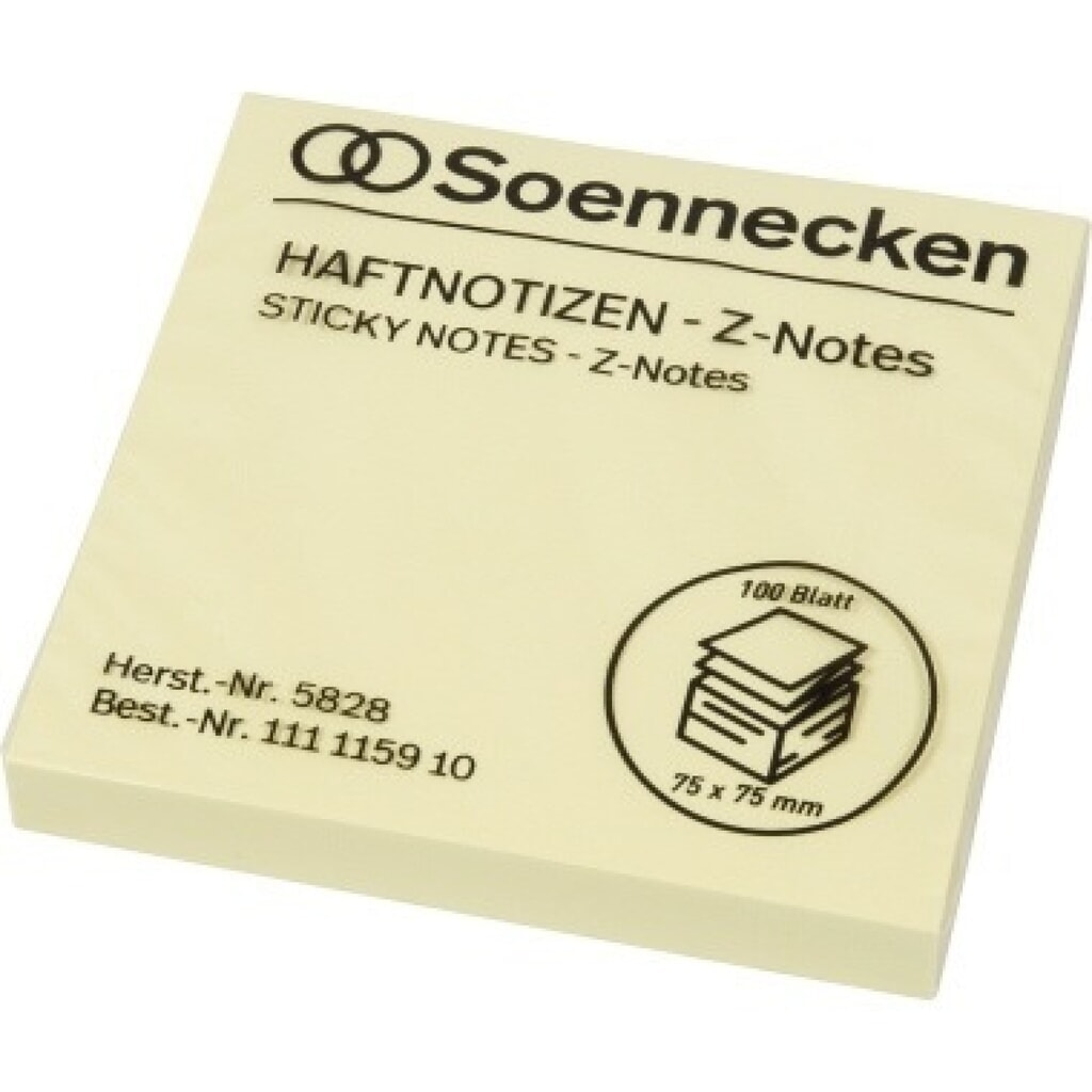 Soennecken Haftnotiz Z-Notes 5828 75x75mm 100Blatt gelb Produktabbildung: Soennecken Haftnotiz Z-Notes 5828 75x75mm 100Blatt gelb