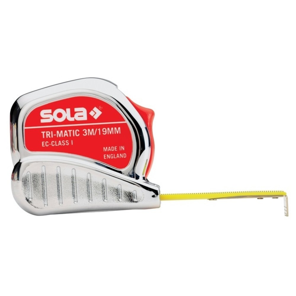 Produktabbildung Nr. 1: SOLA Taschenrollbandmaß TRI-MATIC, Länge 10 m Breite 25 mm mm/cm, EG 1 Kunststoff Stopptaste