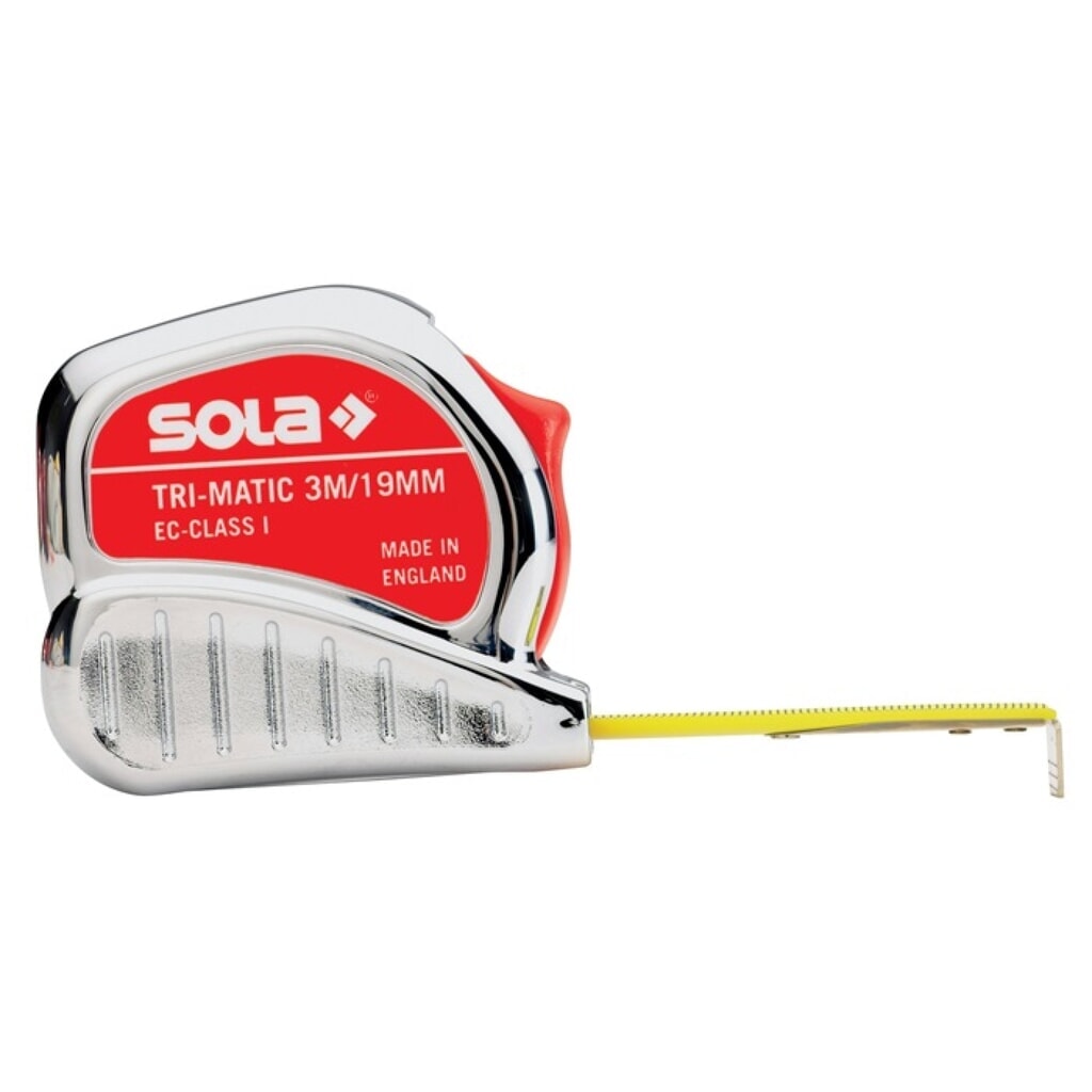 SOLA Taschenrollbandmaß TRI-MATIC L.3m B.13mm mm/cm EG I Ku.Stopptaste Produktabbildung: SOLA Taschenrollbandmaß TRI-MATIC L.3m B.13mm mm/cm EG I Ku.Stopptaste