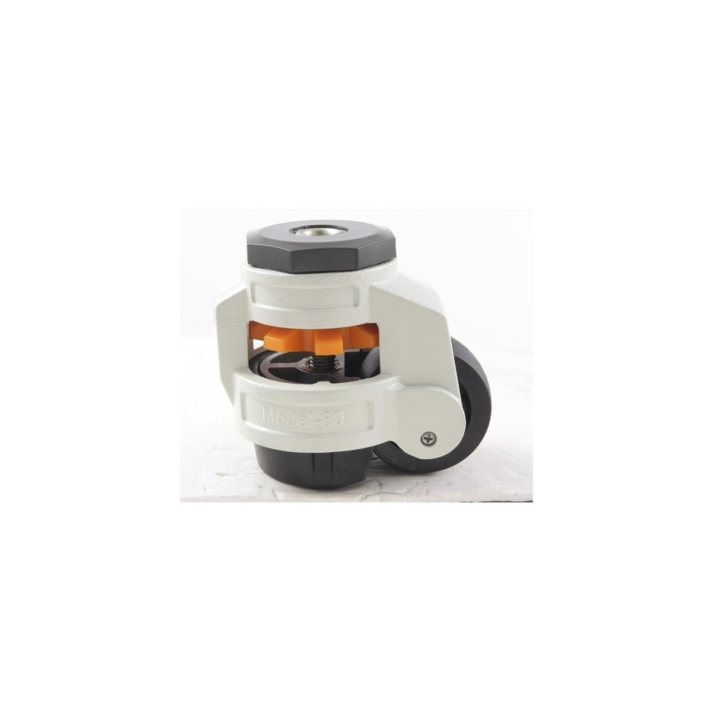 Immagine del prodotto: Sollevatore fusti in materiale plastico, rullo orientabile con freno di stazionamento, cuscinetto volvente, foro posteriore, piedino livellante, Ø x larghezza 40 x 19,2 mm, portata 50 kg
