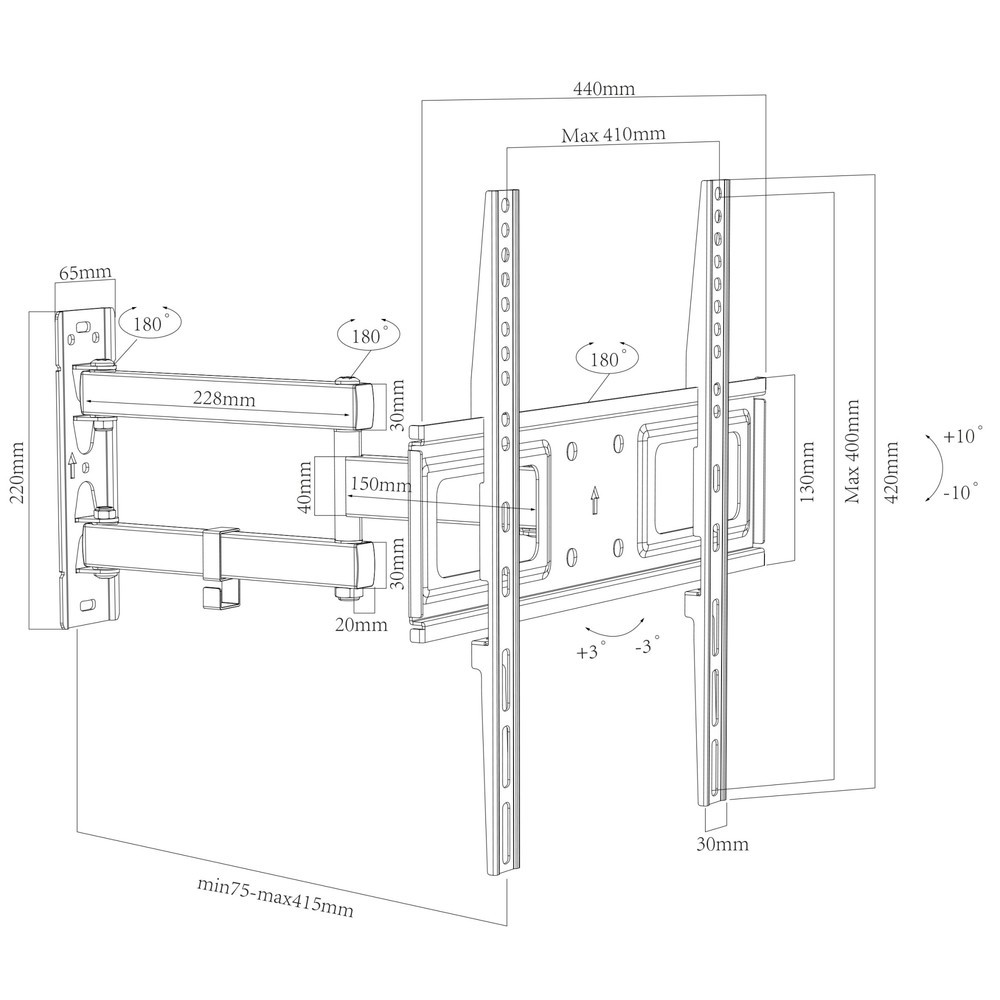 Número de imagen del producto 5: Soporte de pared VCM B-SN 400 giratorio, inclinable, negro
