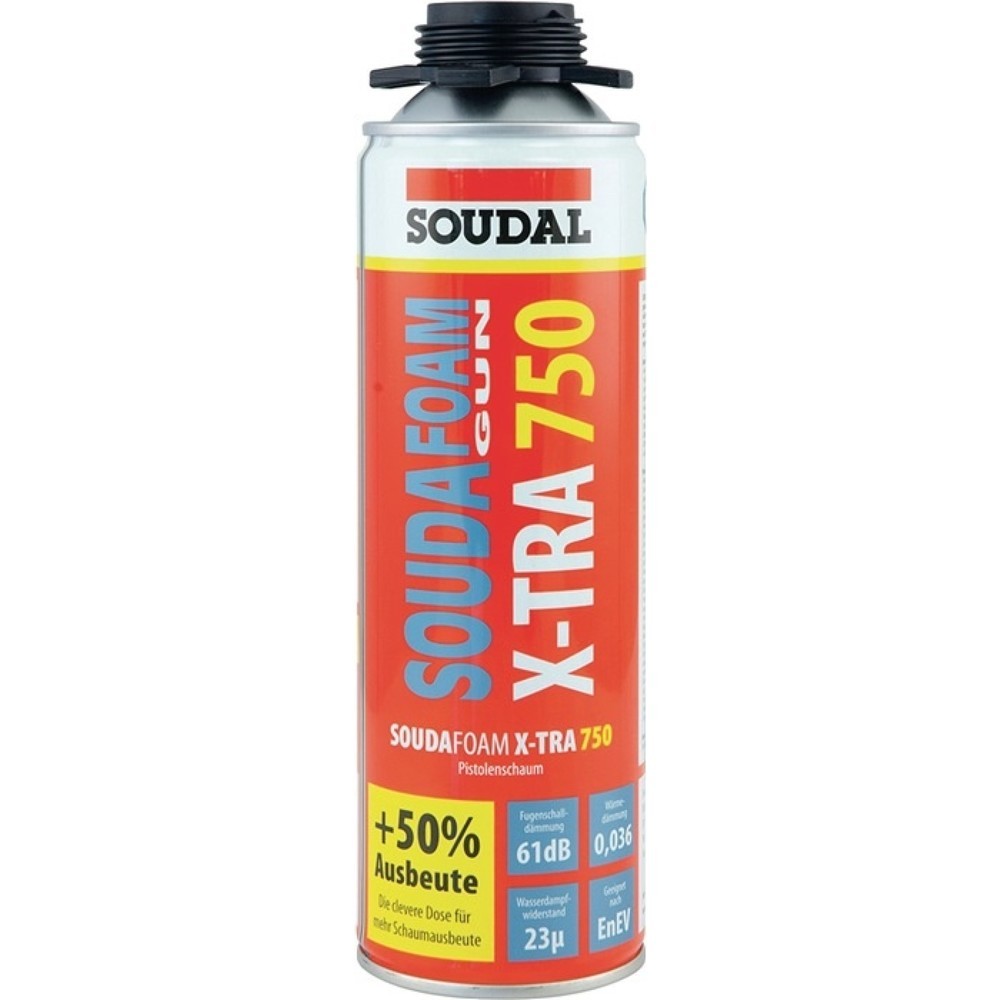 Produktabbildung: SOUDAL 1K-Pistolenschaum SOUDAFOAM X-TRA 750 500 ml B2 grau o.Einw.-Handsch.Dose