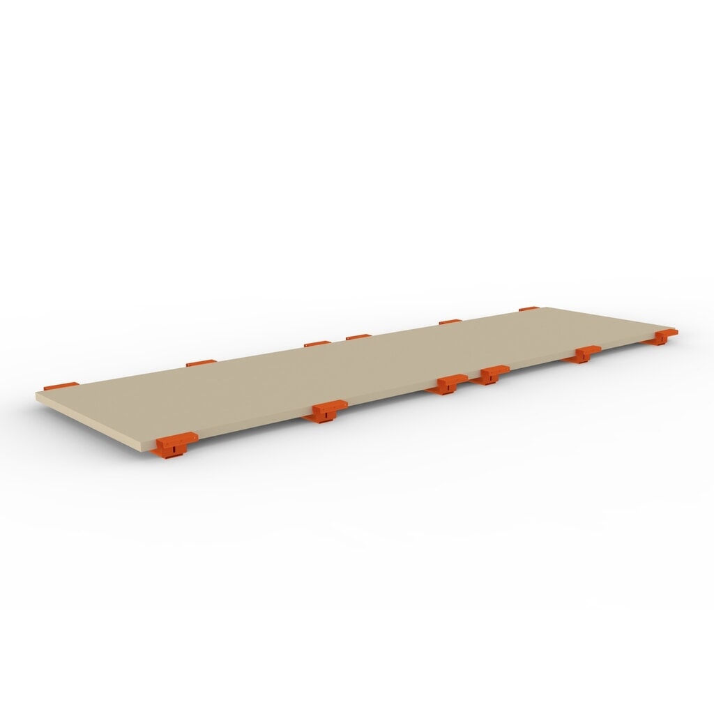 Spanplattenboden für META MULTIPAL Palettenregal, BxT 3.600 x 1.100 mm, mit abgesetzten Tiefenauflagen Produktabbildung: Spanplattenboden für META MULTIPAL Palettenregal, BxT 3.600 x 1.100 mm, mit abgesetzten Tiefenauflagen