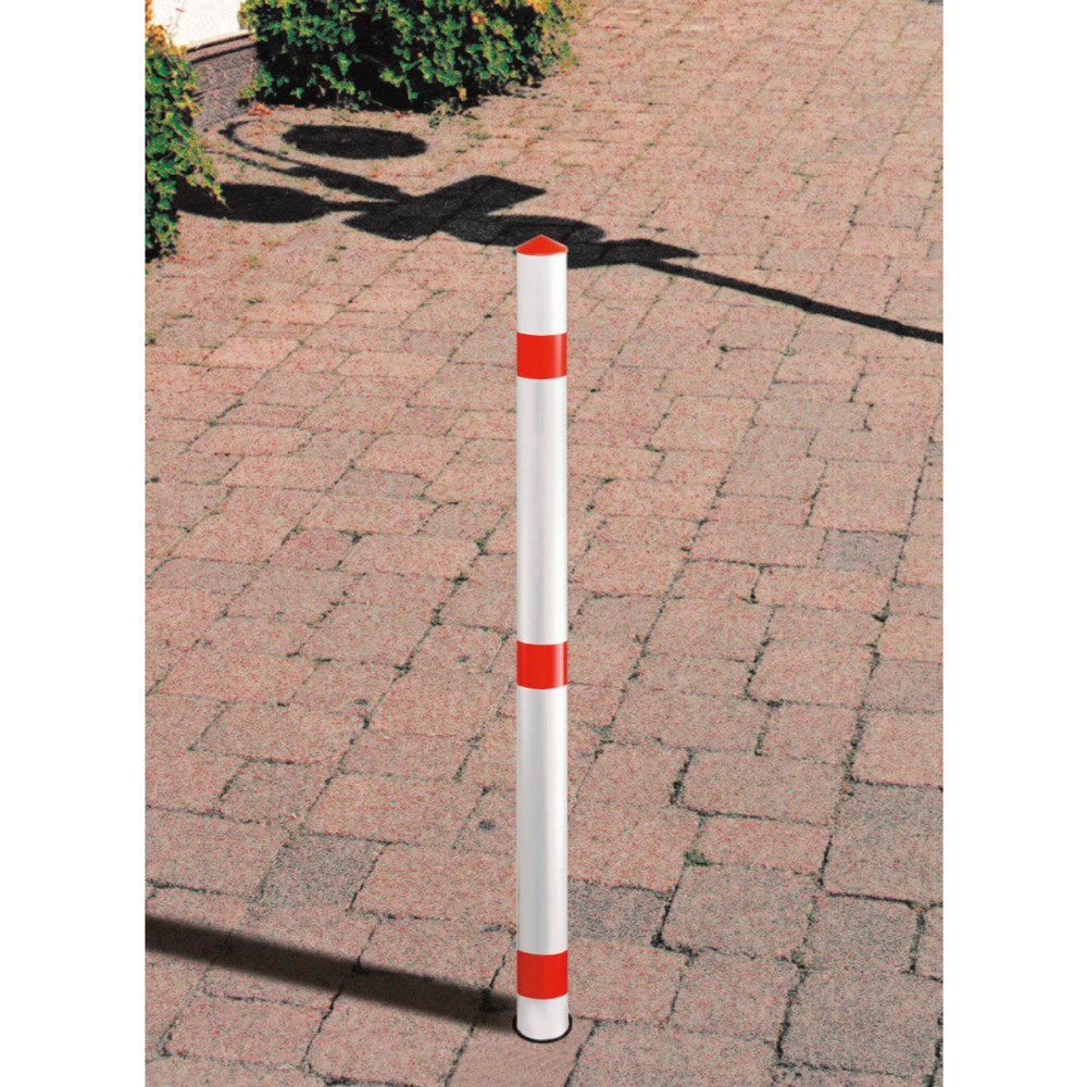 Produktabbildung: Sperrpfosten aus Aluminium, herausnehmbar, Rundrohr Ø 60 mm mit Bodenhülse, rot/weiß