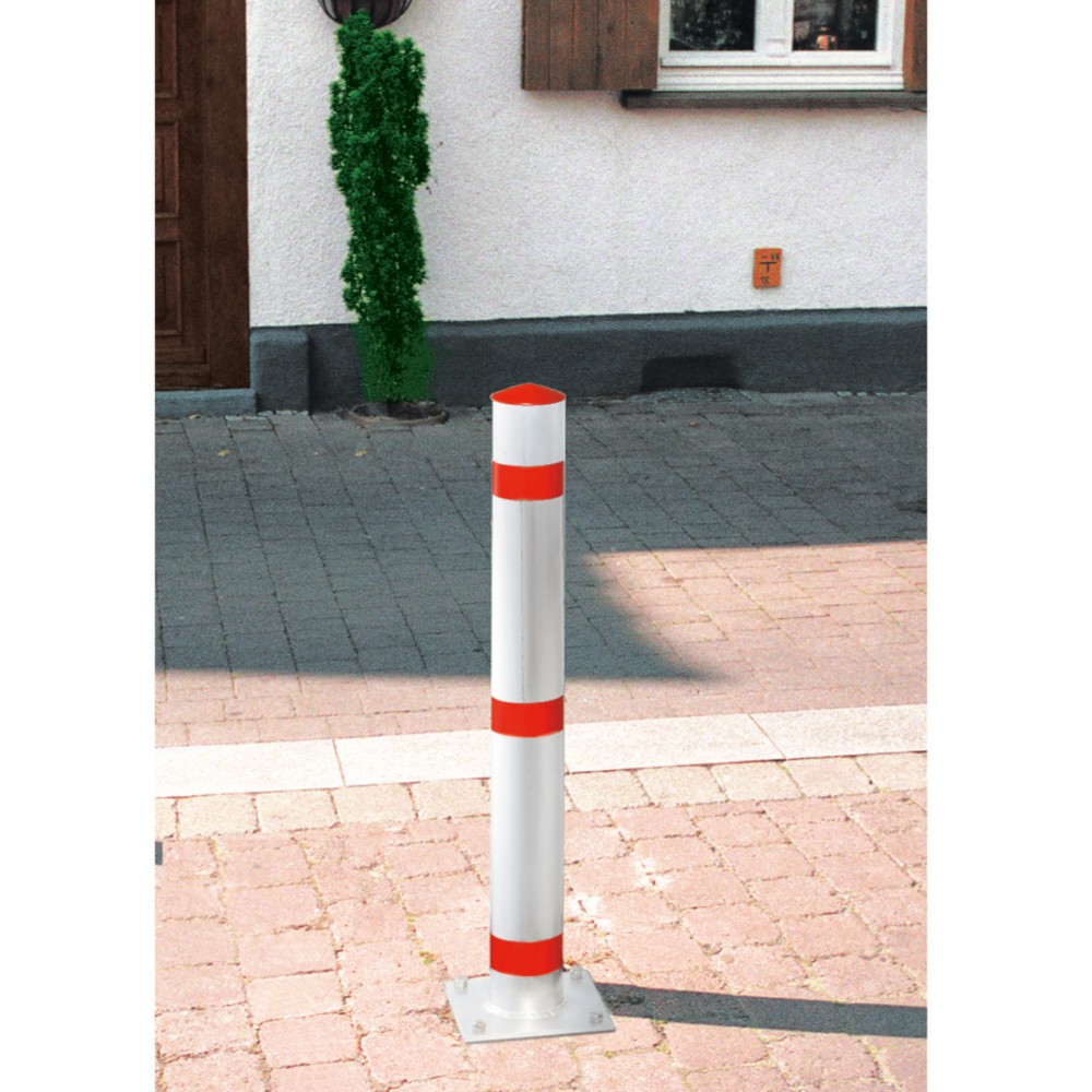 Produktabbildung: Sperrpfosten aus Aluminium, herausnehmbar, Rundrohr Ø 102 mm mit Zylinderschloss, rot/weiß