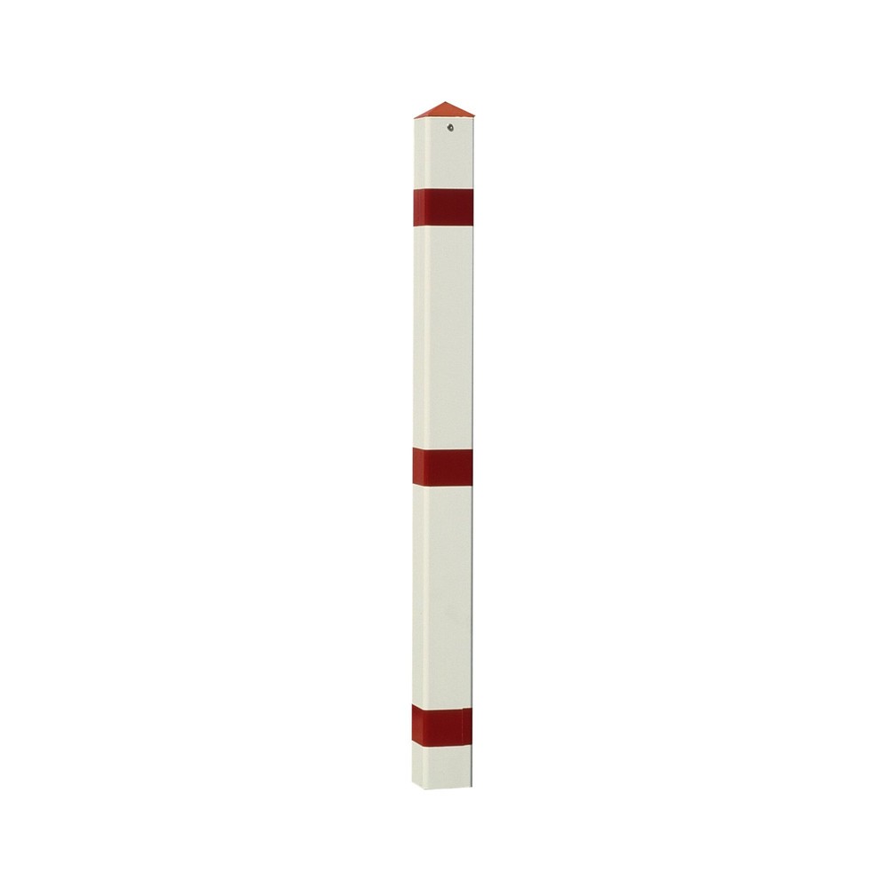Produktabbildung: Sperrpfosten aus Stahl, umlegbar, Vierkant 70x70 mm zum Aufdübeln + Feuerwehr-Dreikant, rot/weiß