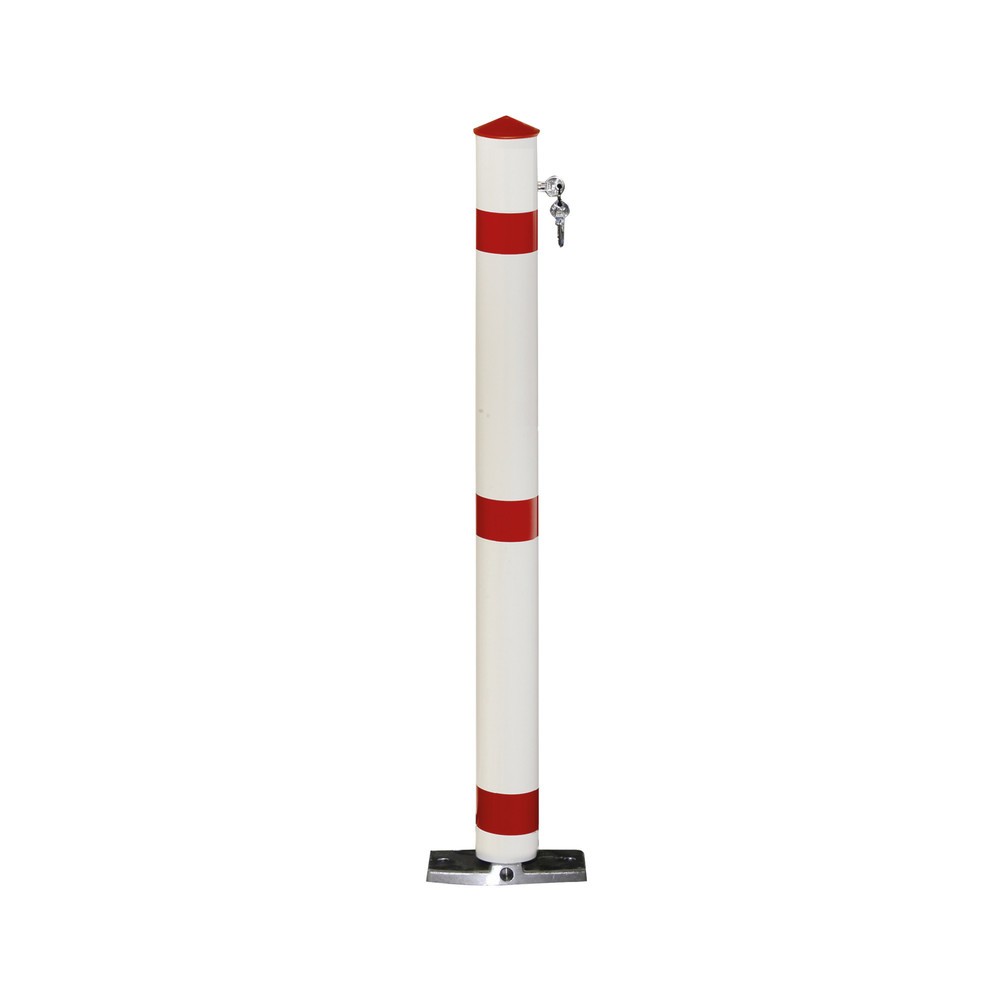 Produktabbildung Nr. 1: Sperrpfosten aus Aluminium, umlegbar + automatisch aufrichtbar, Rundrohr Ø 76 mm mit Feuerwehr-Dreikant, rot