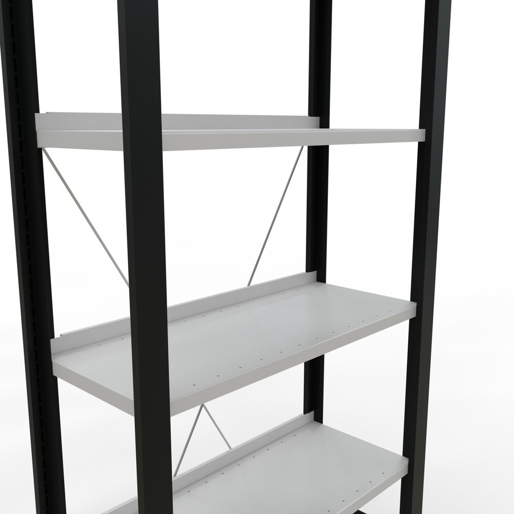 Číslo obrázka výrobku 4: Spisový regál SCHULTE, základné pole, jednostranný, s koncovými dorazmi, zaťaženie police 85 kg, čierna, v × š × h 2 000 × 750 × 300 mm