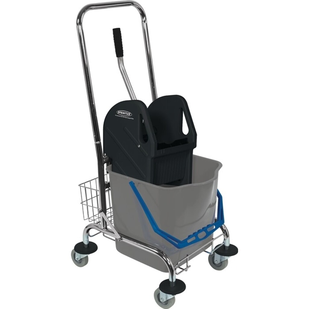 SPRiNTUS Reinigungswagen, Stahlrohr, Eimer 1 x 27 l, Presse, Ablagekorb Produktabbildung: SPRiNTUS Reinigungswagen, Stahlrohr, Eimer 1 x 27 l, Presse, Ablagekorb