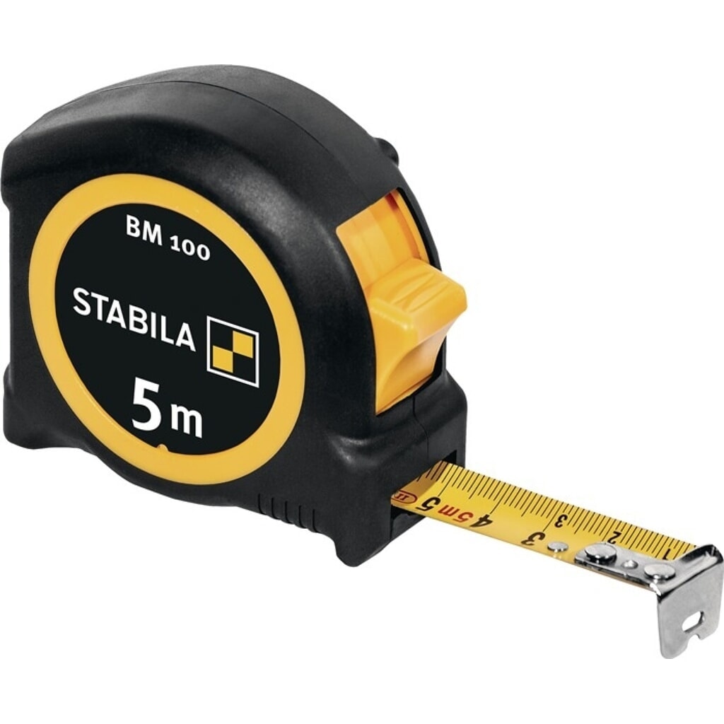 Stabila Taschenrollbandmaß BM 100, Länge 5 m Breite 19 mm mm/mm, EG II ABS / TPE Metall-Clip Produktabbildung: Stabila Taschenrollbandmaß BM 100, Länge 5 m Breite 19 mm mm/mm, EG II ABS / TPE Metall-Clip