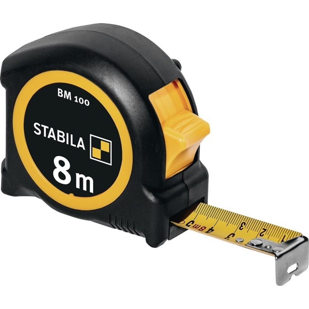 Produktabbildung: Stabila Taschenrollbandmaß BM 100, Länge 8 m Breite 25 mm mm/mm, EG II ABS / TPE Metall-Clip
