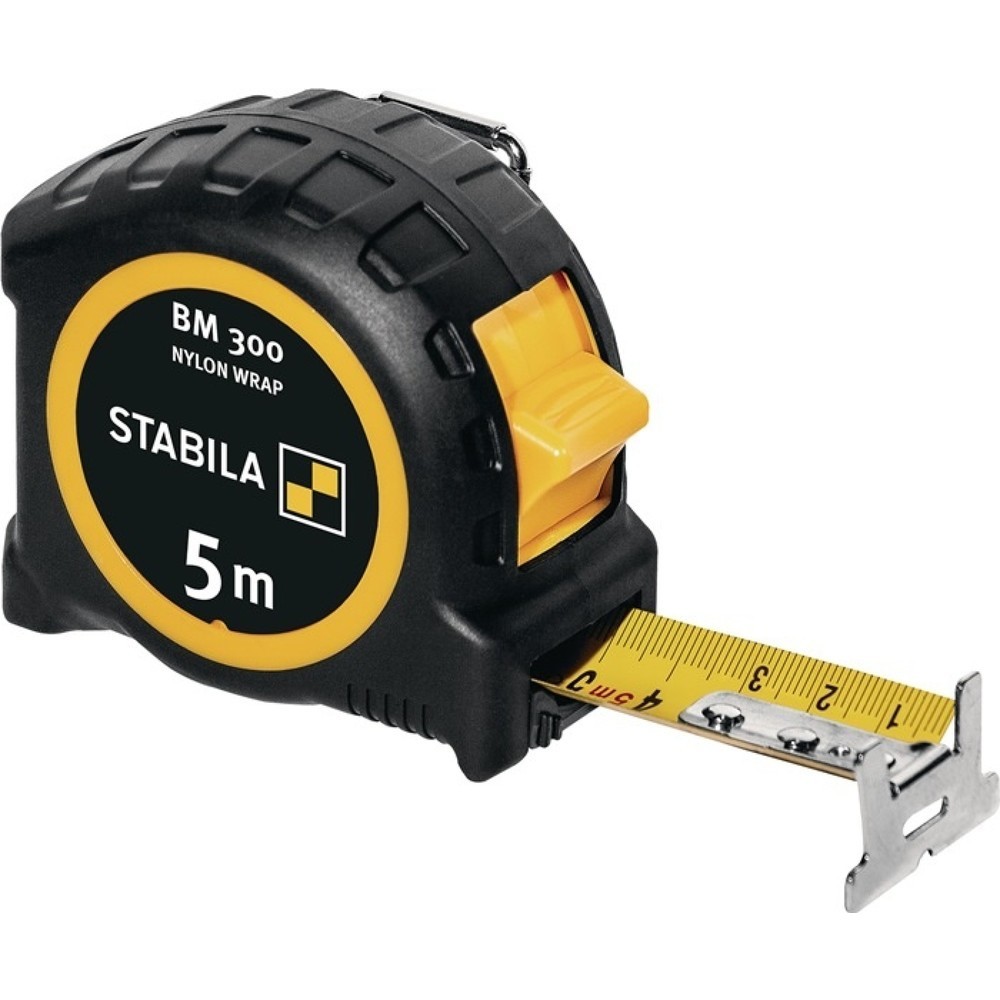 Produktabbildung: Stabila Taschenrollbandmaß BM 300, Länge 5 m Breite 27 mm mm/mm, EG II PC-ABS / TPE EASY-CLIP