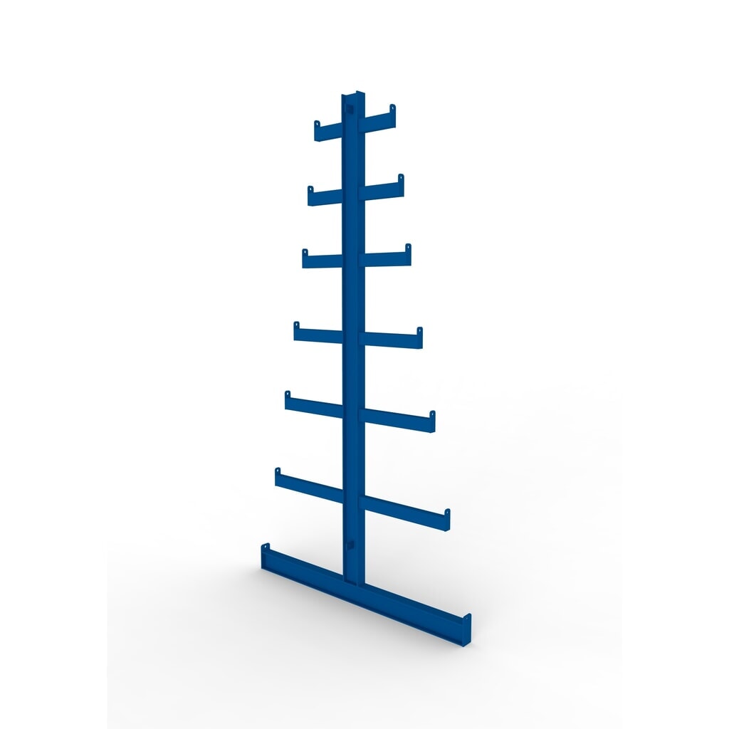 Produktabbildung: Stabmaterialständer ATLAS ST für META Kragarmregal, doppelseitig, RAL 5010 enzianblau, HxT 2.000 x 500 - 150 mm