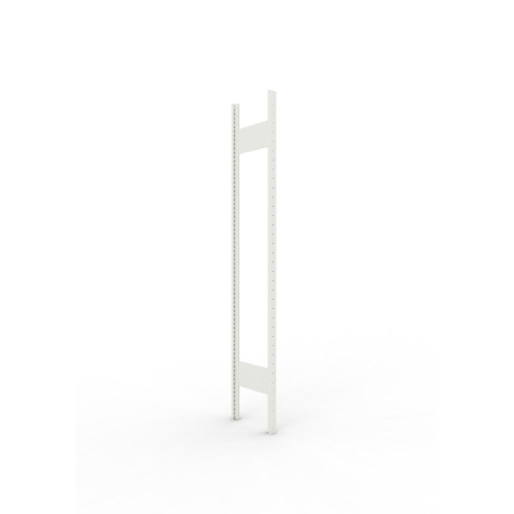Ständerrahmen für META Fachbodenregal, geclincht, 1 Zwischenraum, HxB 1.850 x 300 mm, RAL 7035 lichtgrau Produktabbildung: Ständerrahmen für META Fachbodenregal, geclincht, 1 Zwischenraum, HxB 1.850 x 300 mm, RAL 7035 lichtgrau