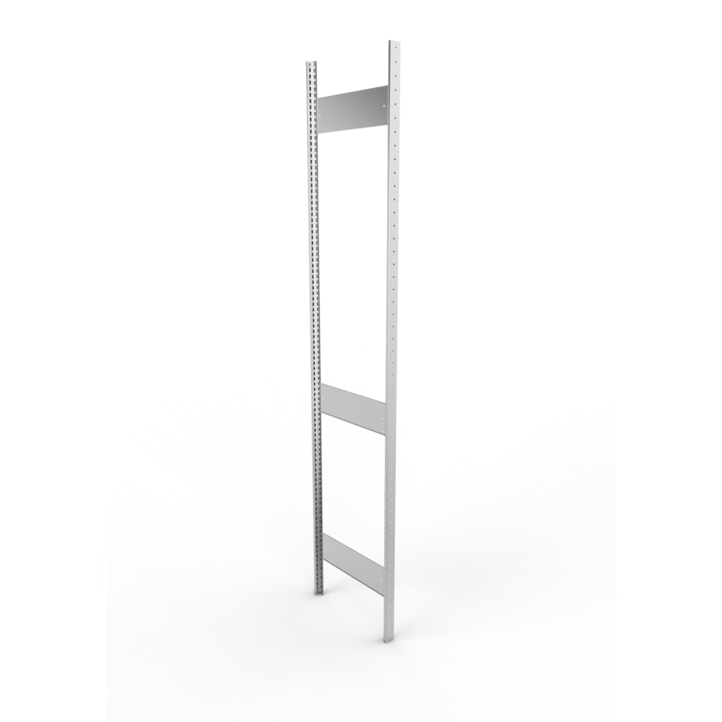 Ständerrahmen für META Fachbodenregal, geclincht, 2 Zwischenräume, HxB 2.500 x 500 mm, verzinkt Produktabbildung: Ständerrahmen für META Fachbodenregal, geclincht, 2 Zwischenräume, HxB 2.500 x 500 mm, verzinkt