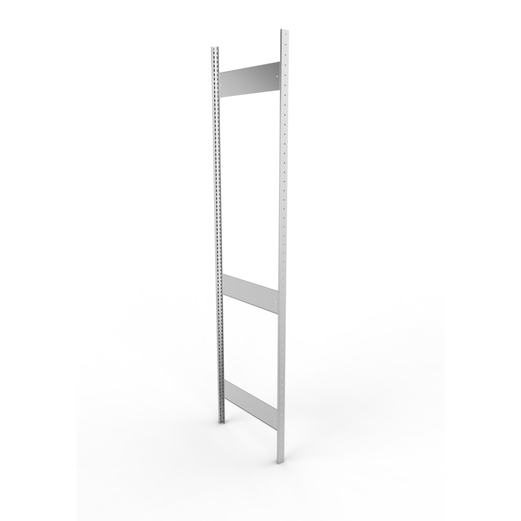 Ständerrahmen für META Fachbodenregal, geclincht, 2 Zwischenräume, HxB 2.500 x 600 mm, verzinkt Produktabbildung: Ständerrahmen für META Fachbodenregal, geclincht, 2 Zwischenräume, HxB 2.500 x 600 mm, verzinkt
