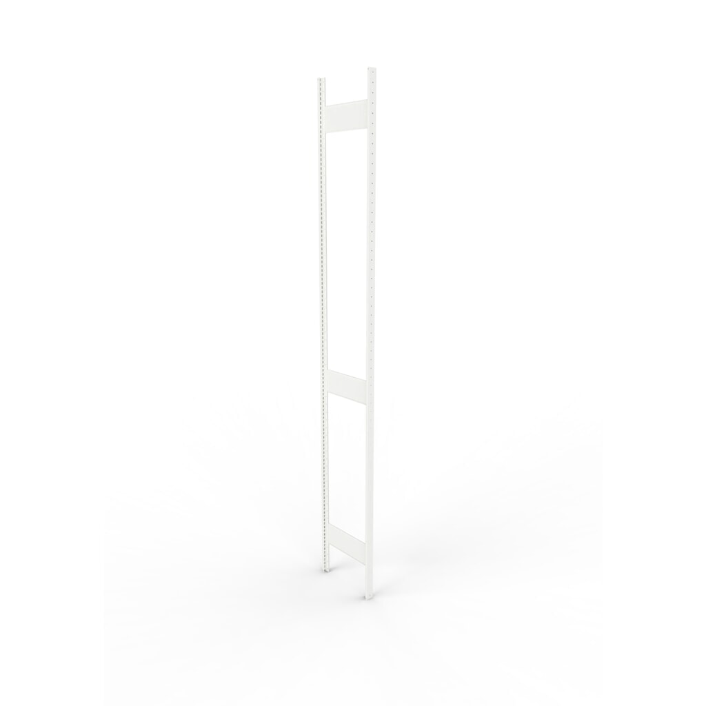 Ständerrahmen für META Fachbodenregal, geclincht, 2 Zwischenräume, HxB 3.000 x 400 mm, RAL 7035 lichtgrau Produktabbildung: Ständerrahmen für META Fachbodenregal, geclincht, 2 Zwischenräume, HxB 3.000 x 400 mm, RAL 7035 lichtgrau