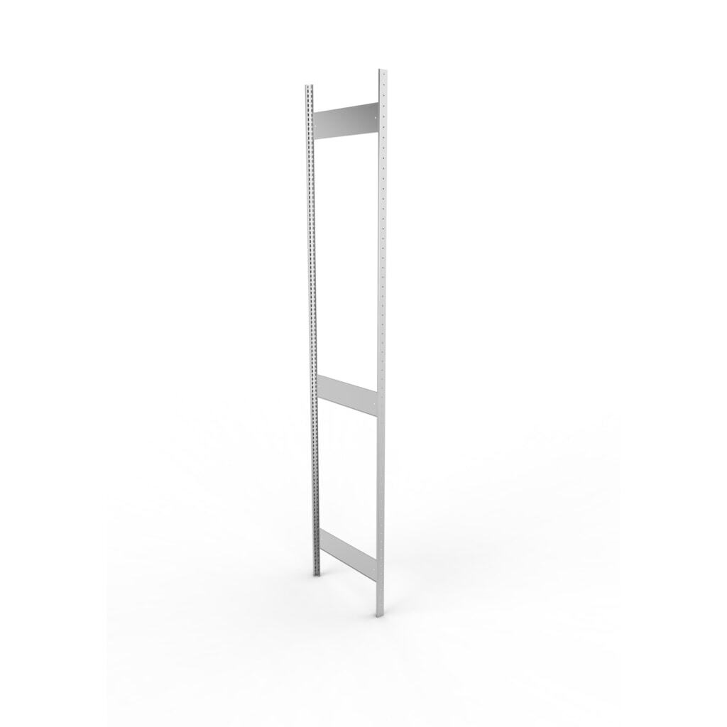 Ständerrahmen für META Fachbodenregal, geclincht, 2 Zwischenräume, HxB 3.000 x 600 mm, verzinkt Produktabbildung: Ständerrahmen für META Fachbodenregal, geclincht, 2 Zwischenräume, HxB 3.000 x 600 mm, verzinkt
