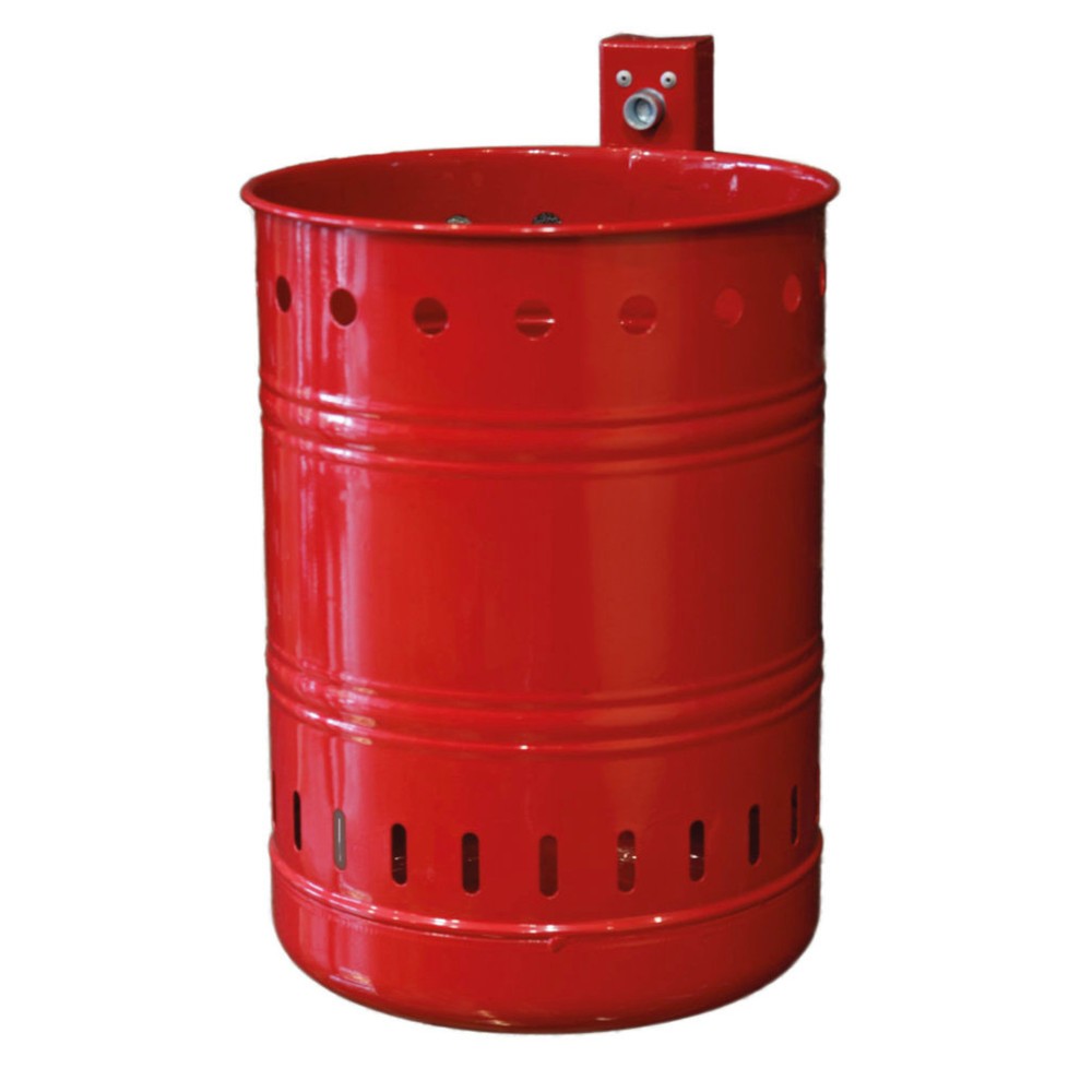 Product afbeelding: RENNER Stalen afvalbak, 20 liter, rond, wandmontage, geperforeerd, karmijnrood