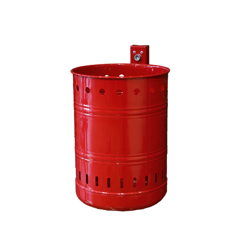 Product afbeelding: RENNER Stalen afvalbak, 35 liter, rond, wandmontage, geperforeerd, karmijnrood