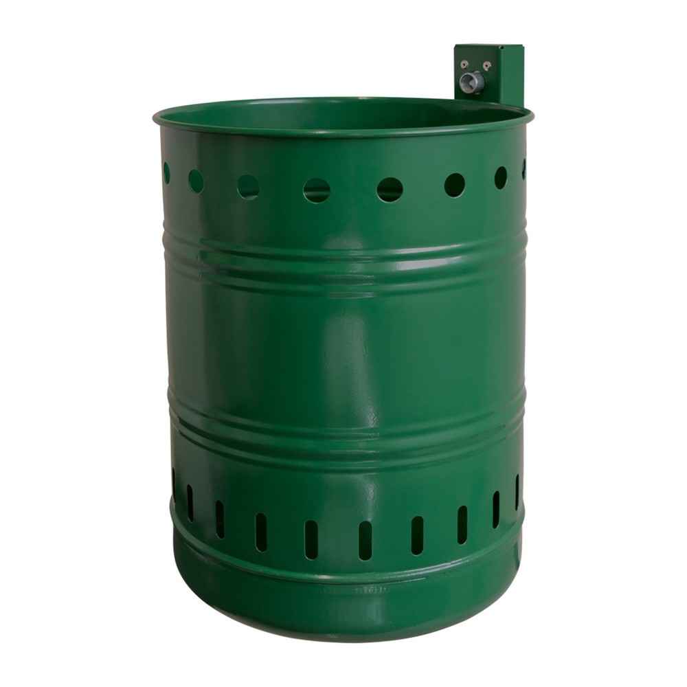 Product afbeelding: RENNER Stalen afvalbak, 35 liter, rond, wandmontage, geperforeerd, mosgroen