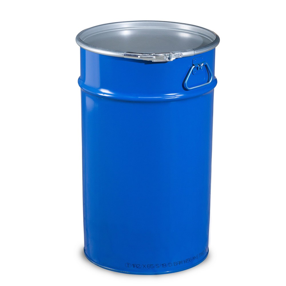 Product afbeelding: Stalen vat met deksel, UN-goedkeuring, binnenzijde blank, 60 liter