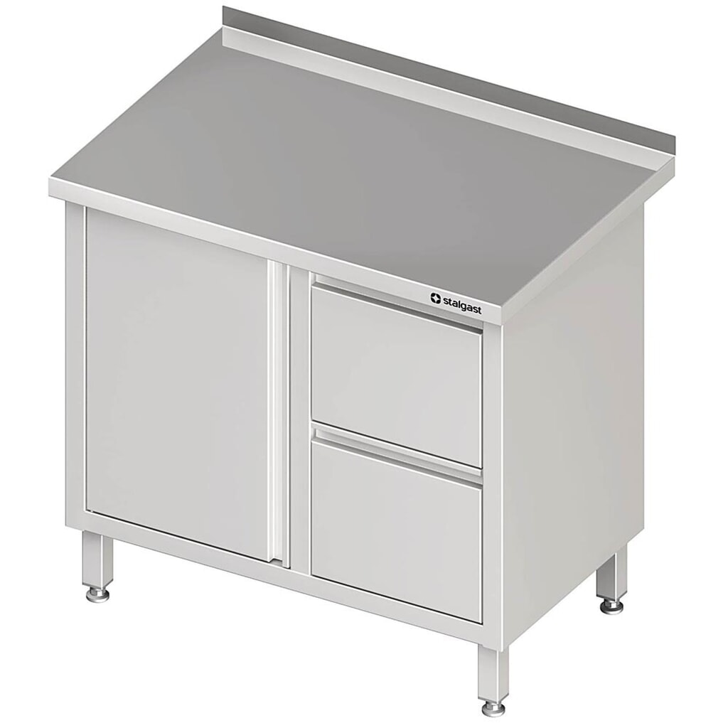 Stalgast Arbeitsschrank mit Flügeltür, 800x600x850 mm, mit 2er Schubladenblock rechts, mit Aufkantung, verschweißt Produktabbildung: Stalgast Arbeitsschrank mit Flügeltür, 800x600x850 mm, mit 2er Schubladenblock rechts, mit Aufkantung, verschweißt