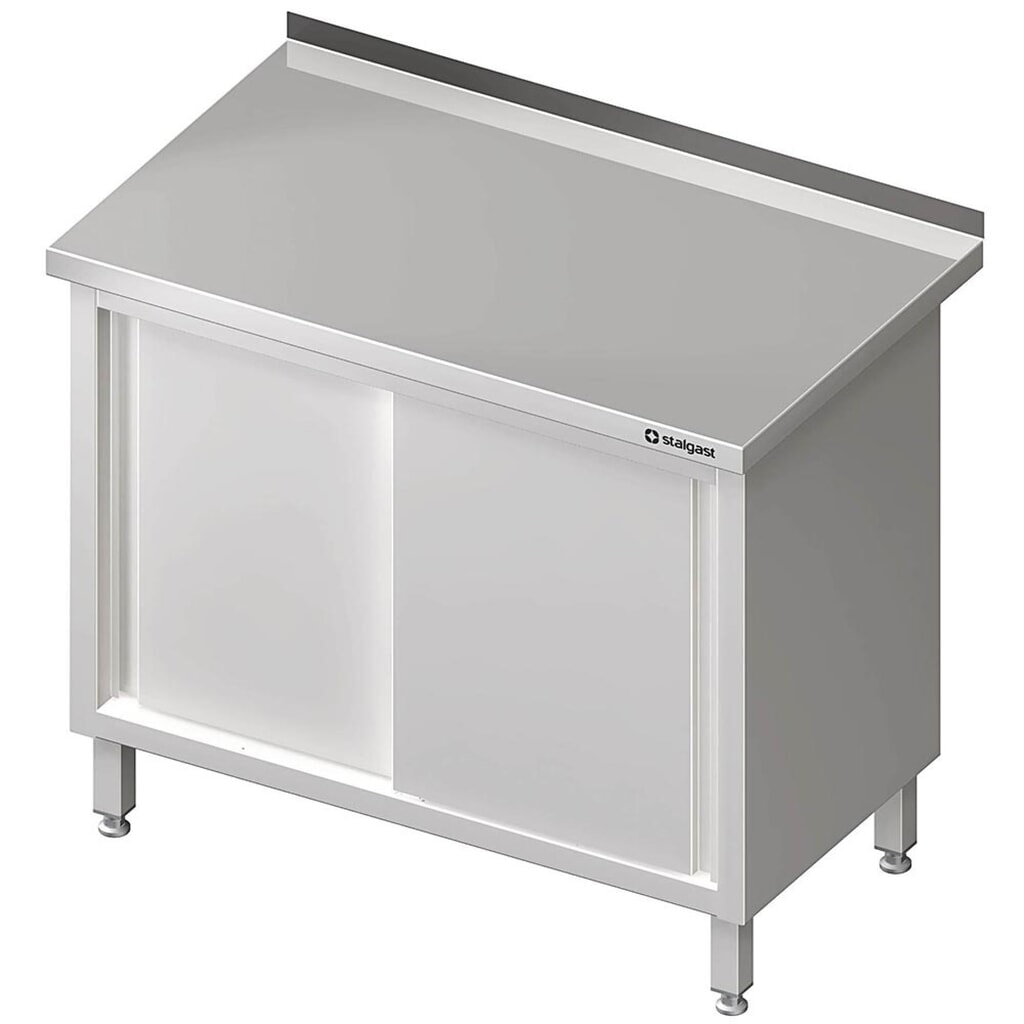 Produktabbildung: Stalgast Arbeitsschrank mit Schiebetüren, 900x600x850 mm, mit Aufkantung, verschweißt