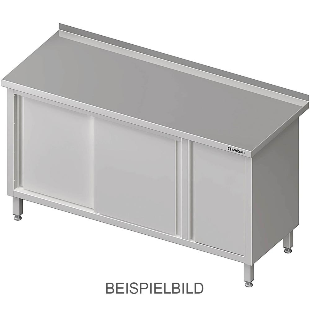 Produktabbildung: Stalgast Arbeitsschrank mit Schiebetüren, 1200x600x850 mm, mit Flügeltürschrank links, mit Aufkantung, verschweißt