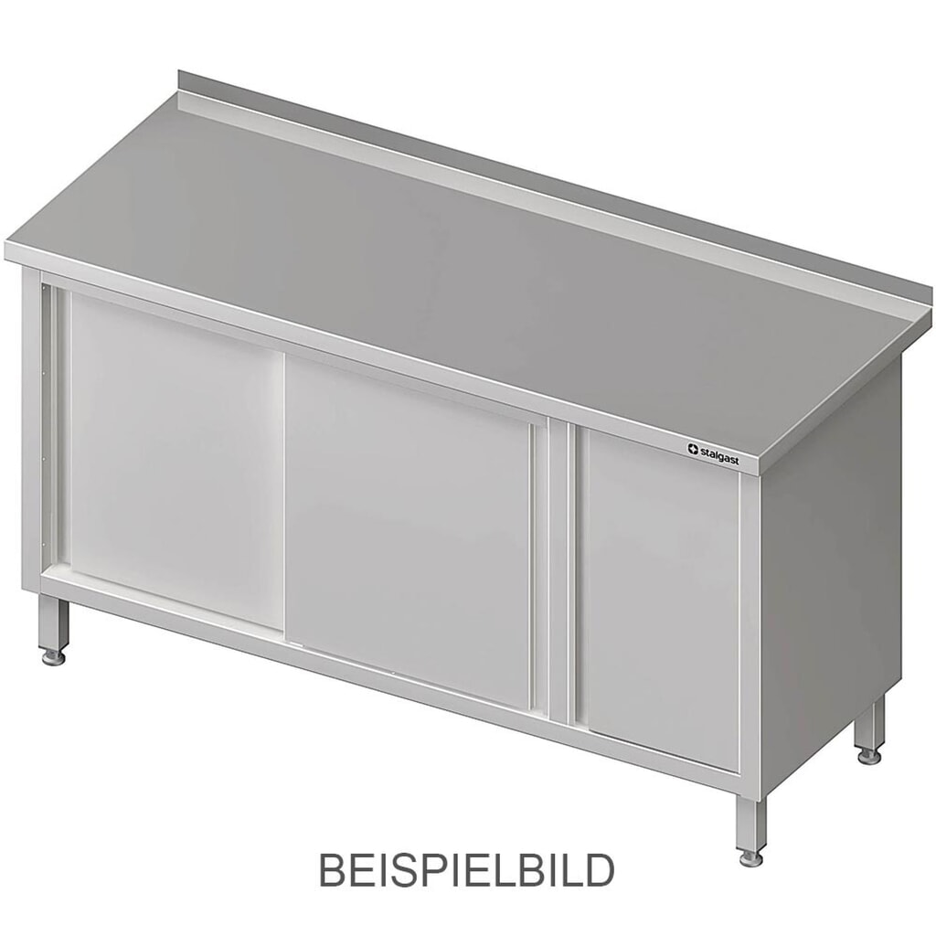 Produktabbildung: Stalgast Arbeitsschrank mit Schiebetüren, 1200x600x850 mm, mit Flügeltürschrank links, mit Aufkantung, verschweißt