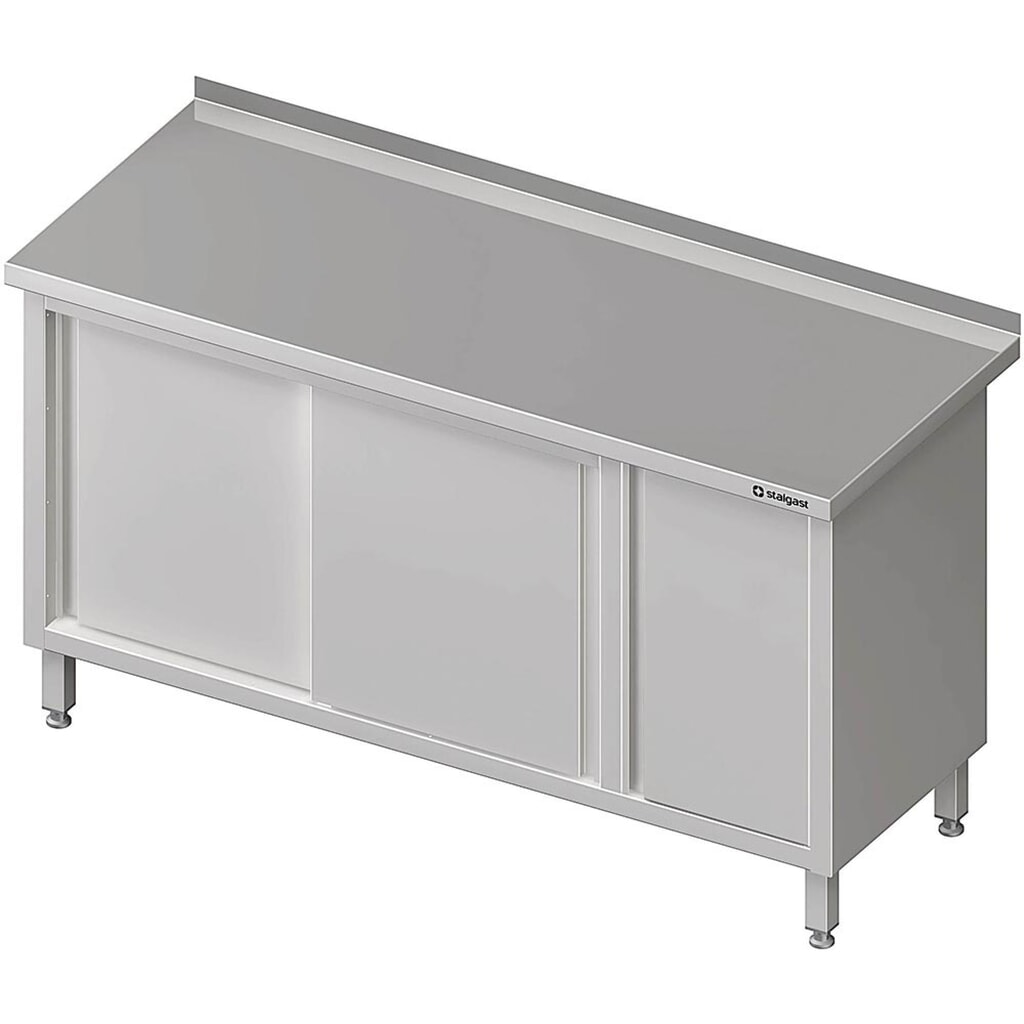 Produktabbildung: Stalgast Arbeitsschrank mit Schiebetüren, 1200x600x850 mm, mit Flügeltürschrank rechts, mit Aufkantung, verschweißt