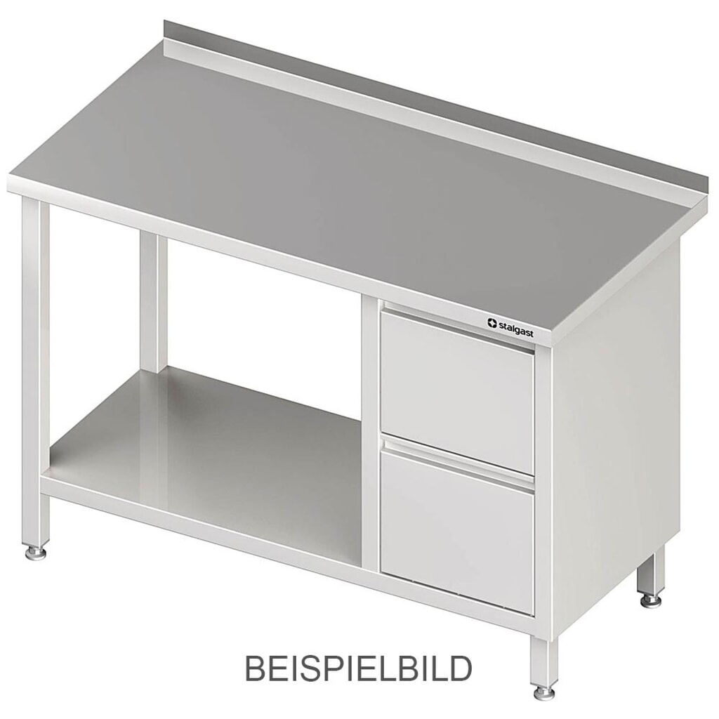 Stalgast Arbeitstisch mit Grundboden, 800x600x850 mm, mit 2er Schubladenblock links, mit Aufkantung, verschweißt Produktabbildung: Stalgast Arbeitstisch mit Grundboden, 800x600x850 mm, mit 2er Schubladenblock links, mit Aufkantung, verschweißt