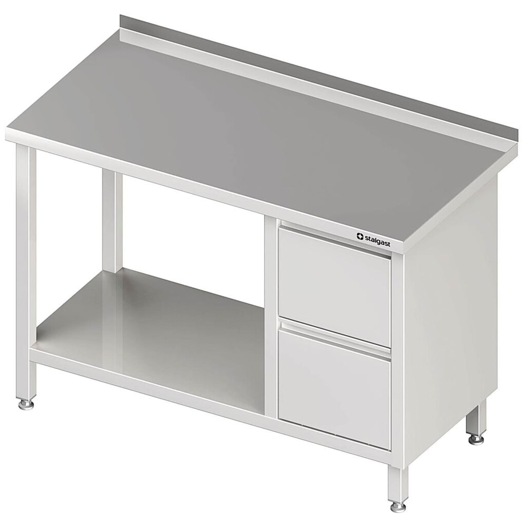 Produktabbildung: Stalgast Arbeitstisch mit Grundboden, 800x600x850 mm, mit 2er Schubladenblock rechts, mit Aufkantung, verschweißt