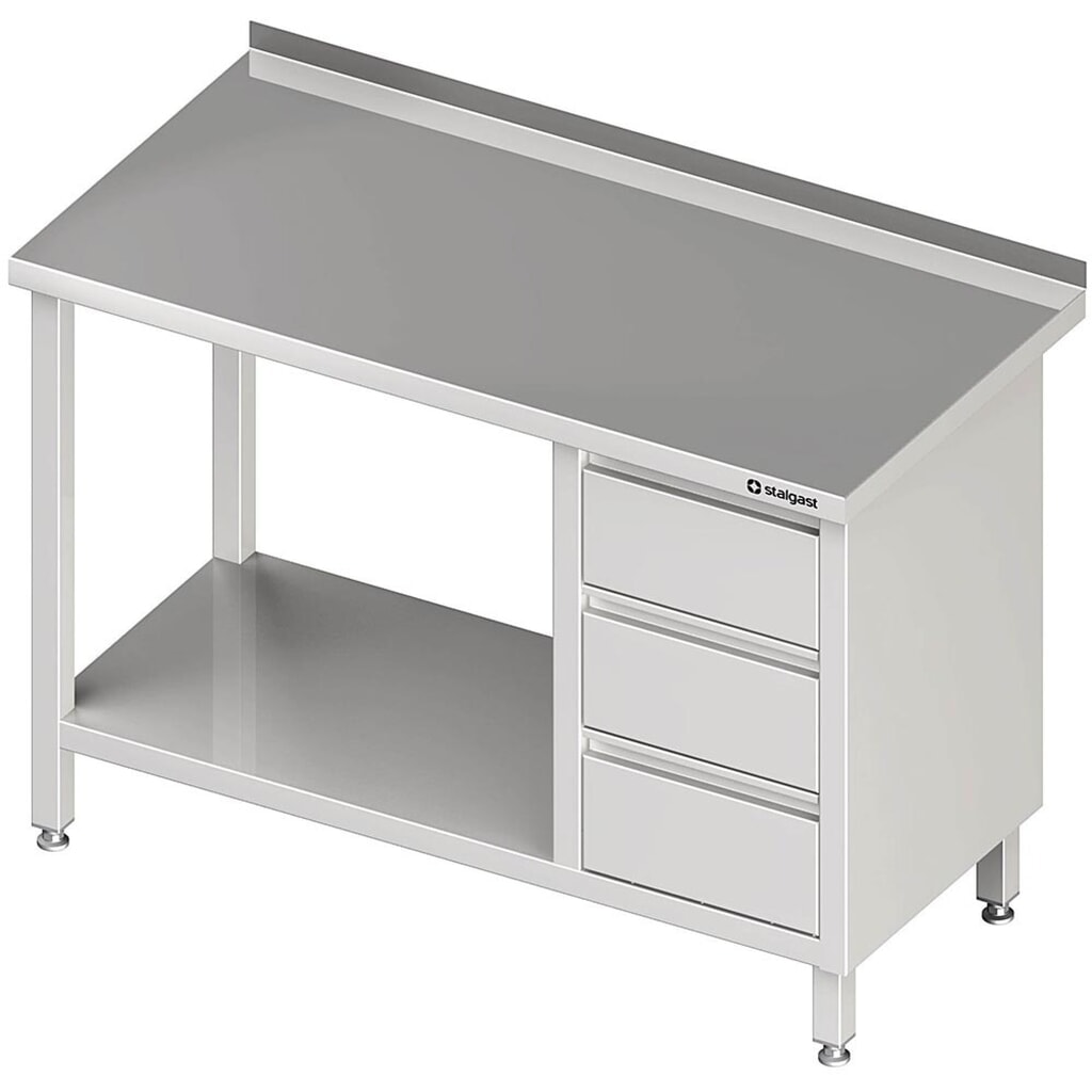 Produktabbildung: Stalgast Arbeitstisch mit Grundboden, 800x600x850 mm, mit 3er Schubladenblock rechts, mit Aufkantung, verschweißt