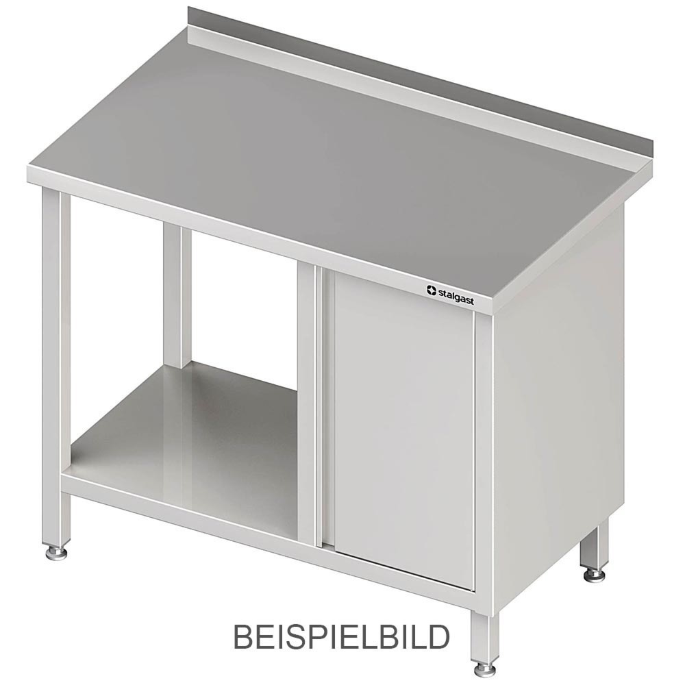 Produktabbildung: Stalgast Arbeitstisch mit Grundboden, 900x600x850 mm, mit Flügeltürschrank links, mit Aufkantung, verschweißt