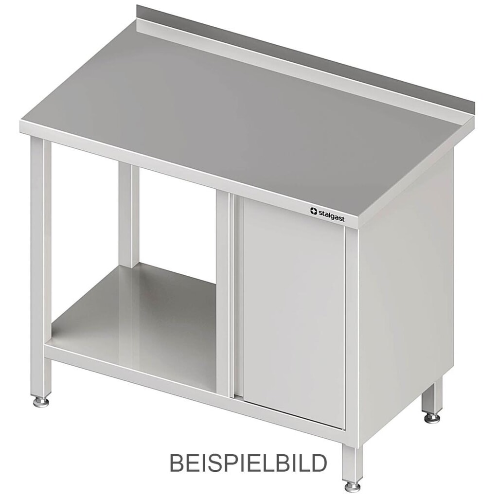 Stalgast Arbeitstisch mit Grundboden, 900x600x850 mm, mit Flügeltürschrank links, mit Aufkantung, verschweißt Produktabbildung: Stalgast Arbeitstisch mit Grundboden, 900x600x850 mm, mit Flügeltürschrank links, mit Aufkantung, verschweißt
