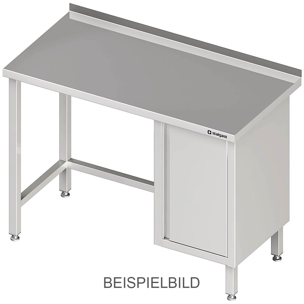 Produktabbildung: Stalgast Arbeitstisch ohne Grundboden, 1100x600x850 mm, mit Flügeltürschrank links, mit Aufkantung, verschweißt