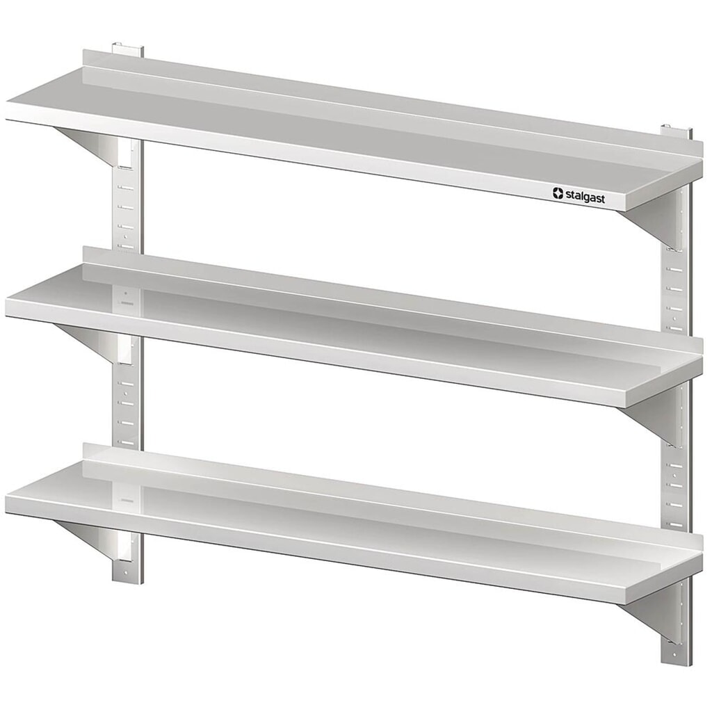 Produktabbildung: Stalgast Dreifach-Wandbord mit Konsolen, und Wandschienen, 600x300x930 mm, höhenverstellbar, verschweißt